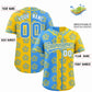 Custom Powder Blue Gold Split Fashion Flower Graffiti Pattern Authentic Baseball Jersey Limited