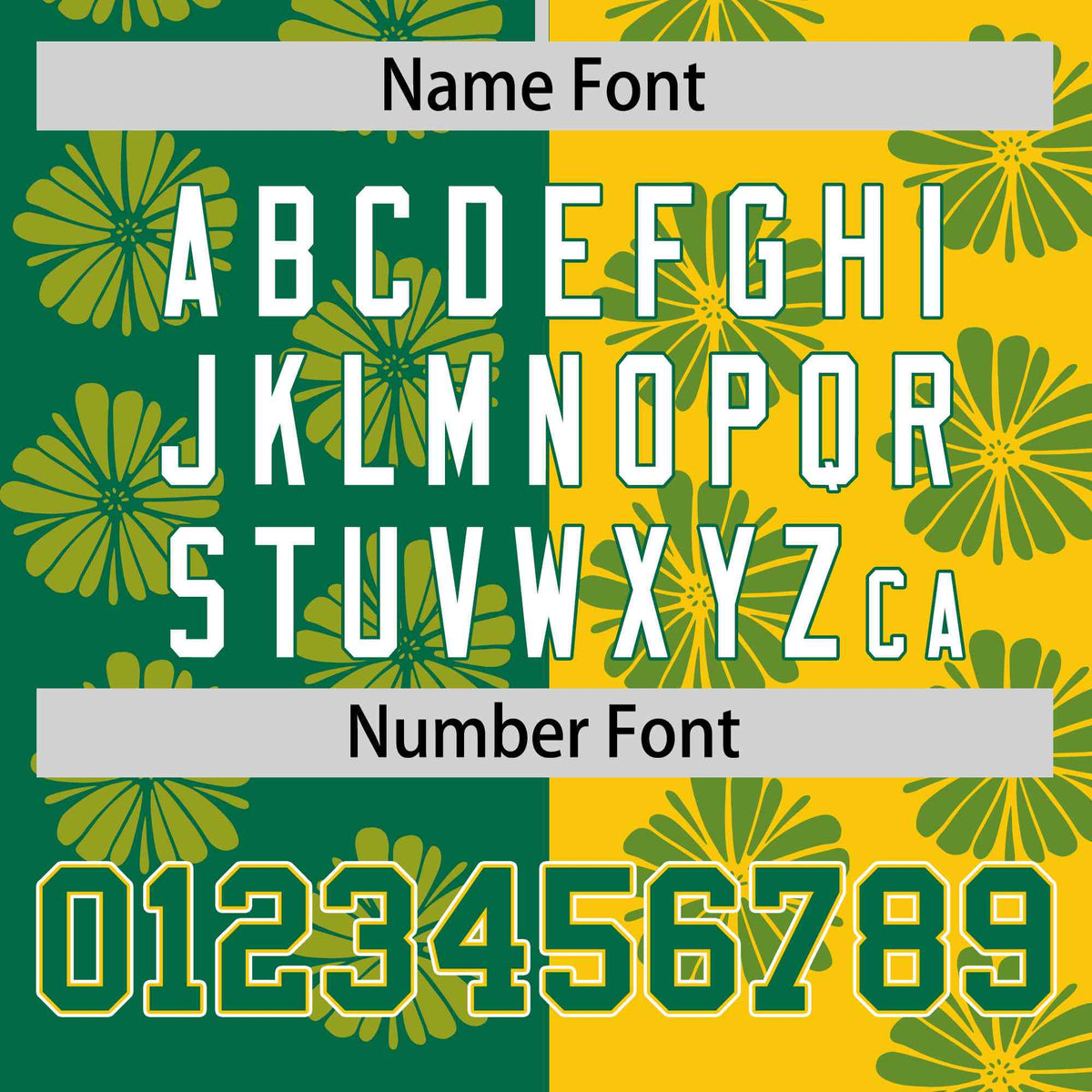 Custom Kelly Green Gold Split Fashion Flower Graffiti Pattern Authentic Baseball Jersey Limited