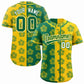 Custom Kelly Green Gold Split Fashion Flower Graffiti Pattern Authentic Baseball Jersey