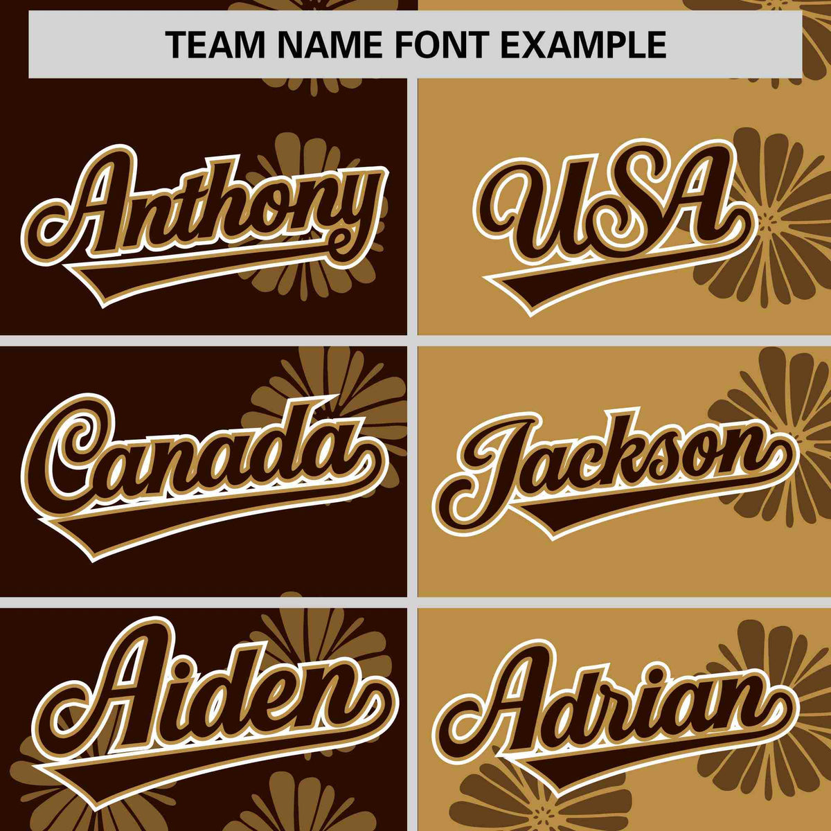 Custom Brown Old Gold Split Fashion Flower Graffiti Pattern Authentic Baseball Jersey Limited