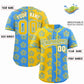 Custom Gold Powder Blue Split Fashion Flower Graffiti Pattern Authentic Baseball Jersey Limited