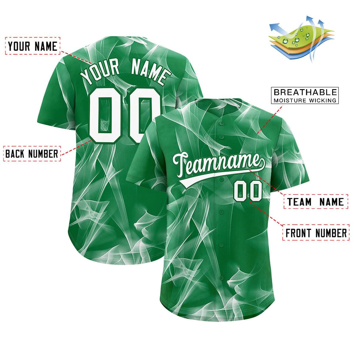 Custom Kelly Green Fumes Graffiti Pattern Authentic Baseball Jersey Limited