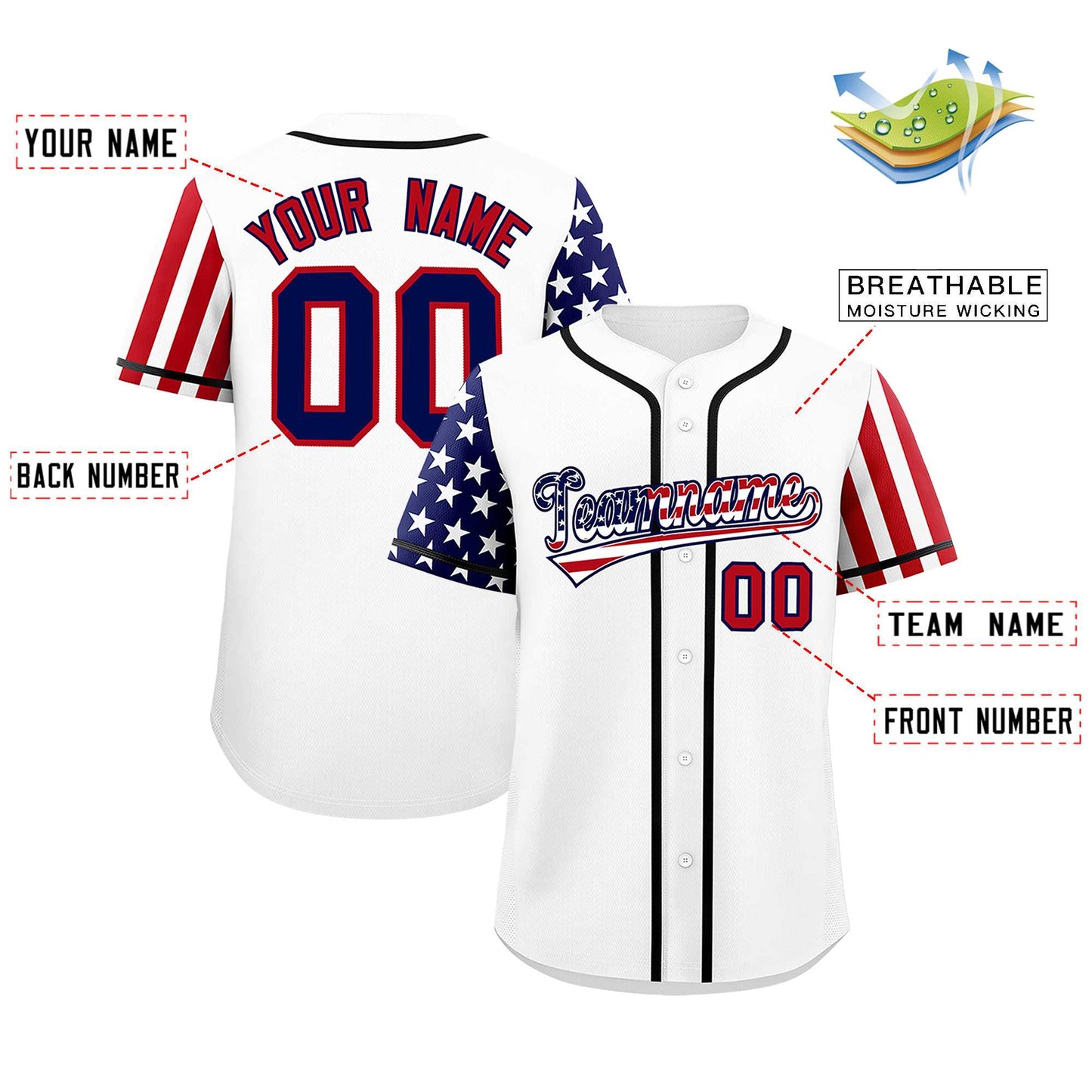 Custom White American Flag Design Personalized Baseball Jersey Limited