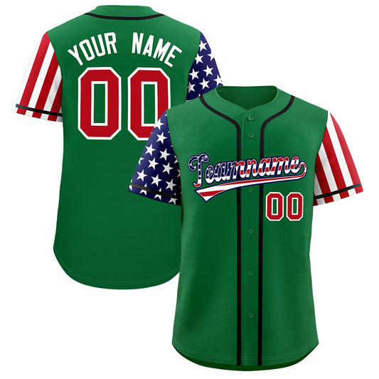 Custom Kelly Green American Flag Design Personalized Baseball Jersey