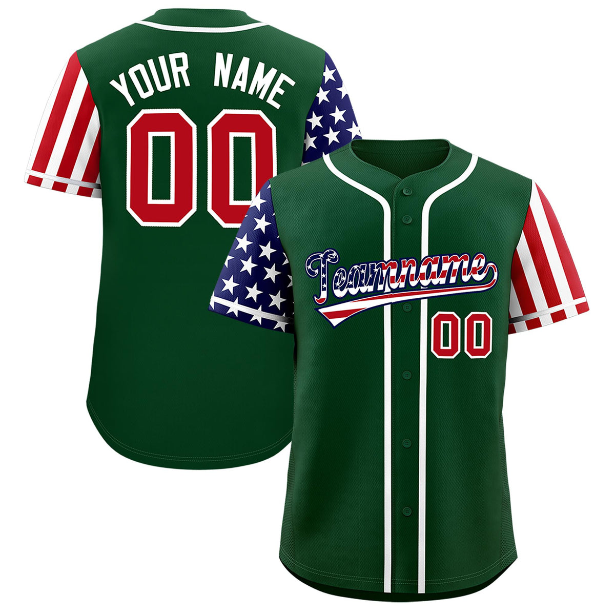 Custom Green American Flag Design Personalized Baseball Jersey