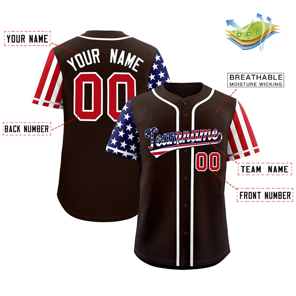 Custom Brown American Flag Design Personalized Baseball Jersey Limited