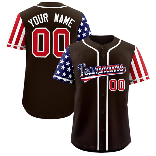 Custom Brown American Flag Design Personalized Baseball Jersey