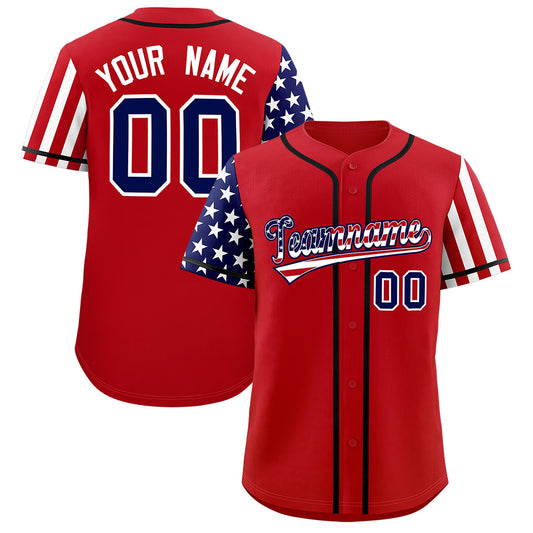 Custom Red American Flag Design Personalized Baseball Jersey