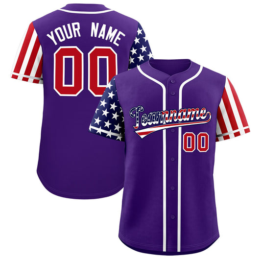 Custom Purple American Flag Design Personalized Baseball Jersey