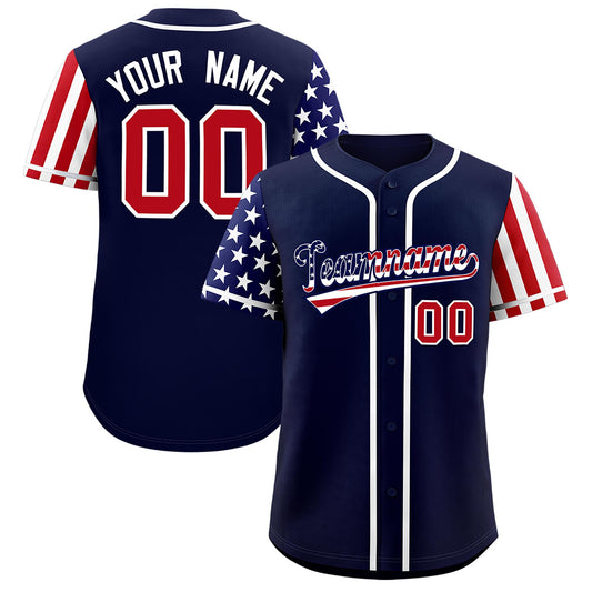 Custom Navy American Flag Design Personalized Baseball Jersey