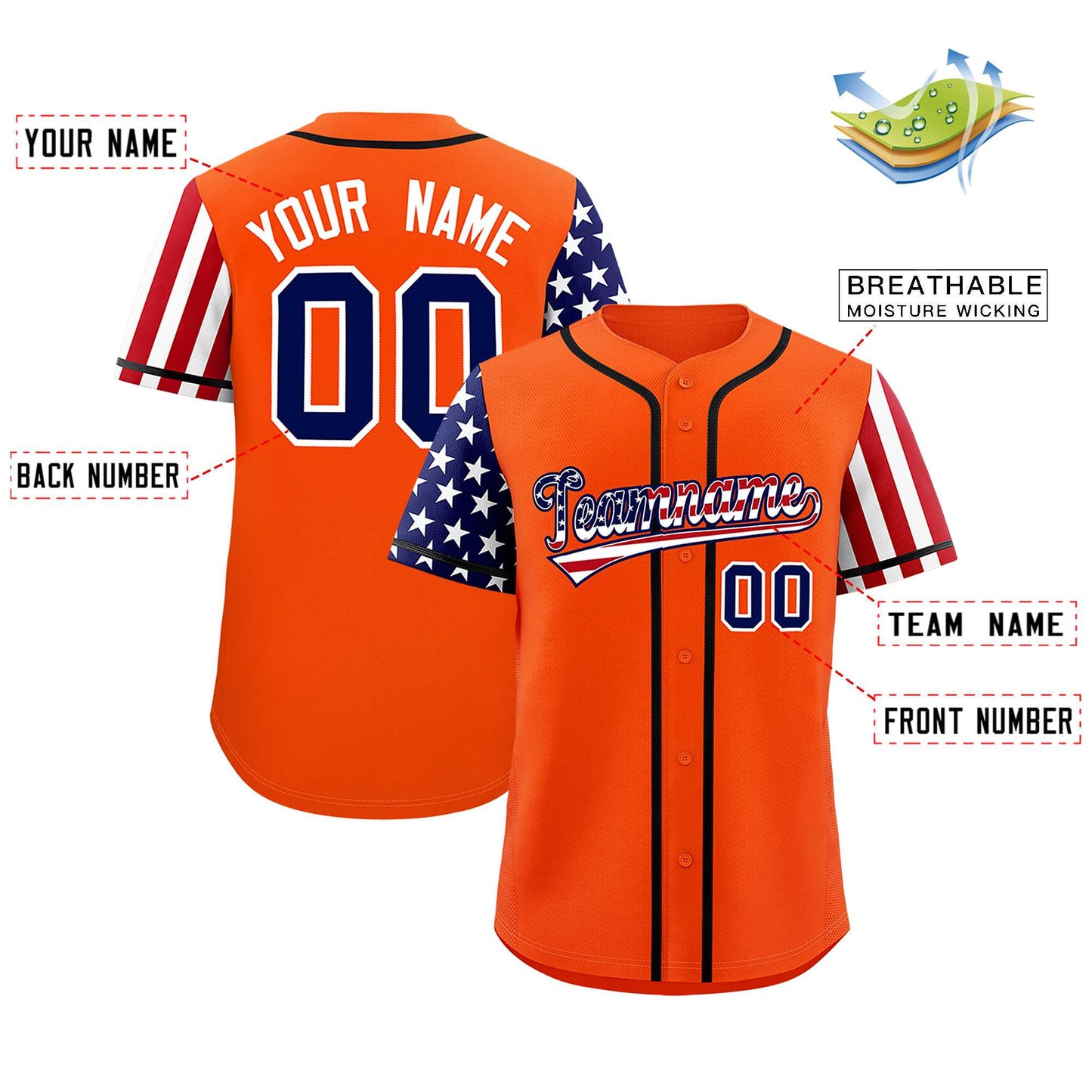 Custom Orange American Flag Design Personalized Baseball Jersey Limited