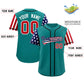 Custom Teal American Flag Design Personalized Baseball Jersey Limited
