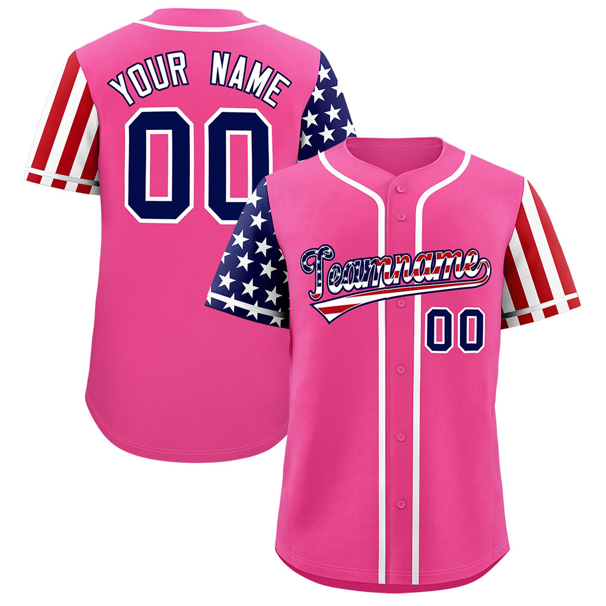 Custom Pink American Flag Design Personalized Baseball Jersey