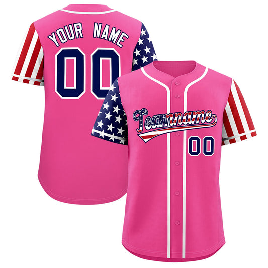 Custom Pink American Flag Design Personalized Baseball Jersey
