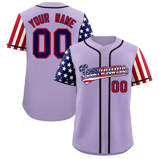 Custom Light Purple American Flag Design Personalized Baseball Jersey