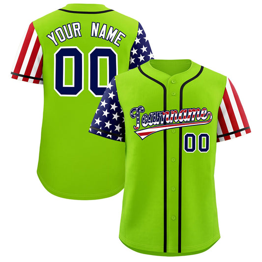 Custom Neon Green American Flag Design Personalized Baseball Jersey