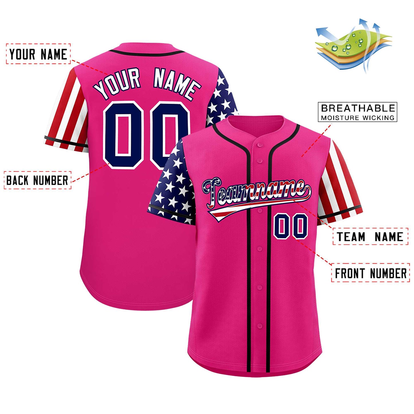 Custom Rose Red American Flag Design Personalized Baseball Jersey Limited