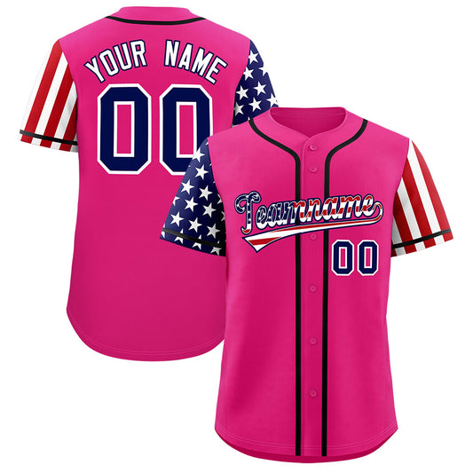 Custom Rose Red American Flag Design Personalized Baseball Jersey