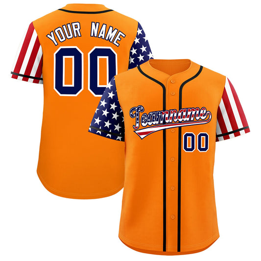 Custom Orange American Flag Design Personalized Baseball Jersey
