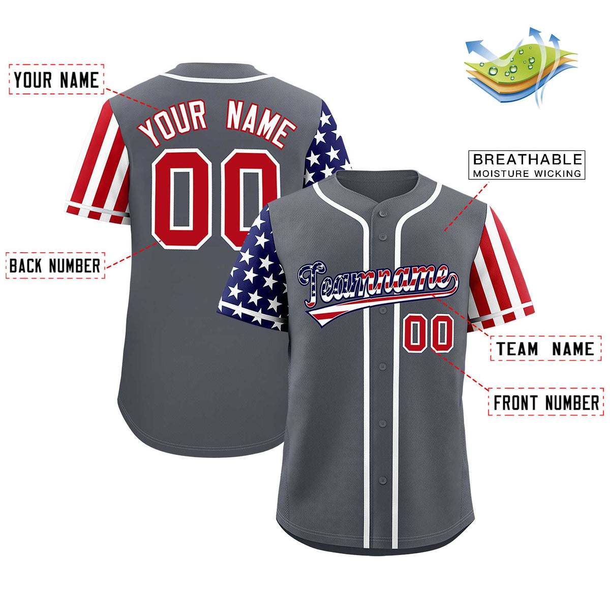 Custom Dark Gray American Flag Design Personalized Baseball Jersey Limited