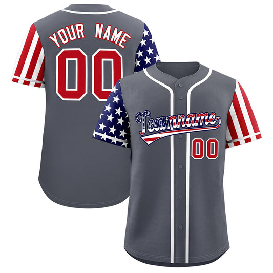 Custom Dark Gray American Flag Design Personalized Baseball Jersey