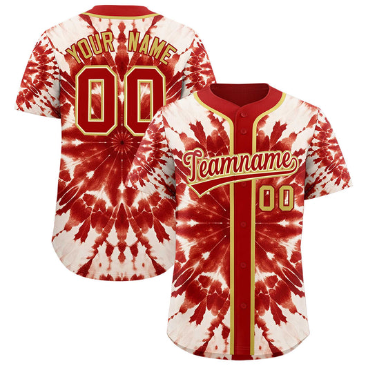 Custom Red Tie-Dye Graffiti Pattern Authentic Baseball Jersey