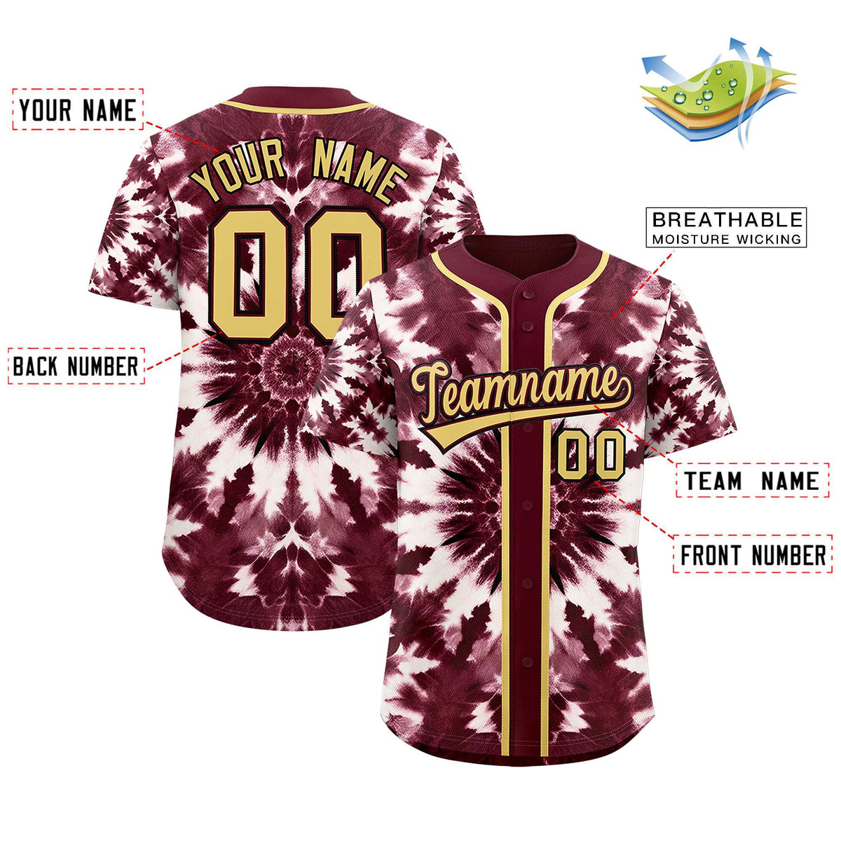 Custom Crimson Tie-Dye Graffiti Pattern Authentic Baseball Jersey Limited