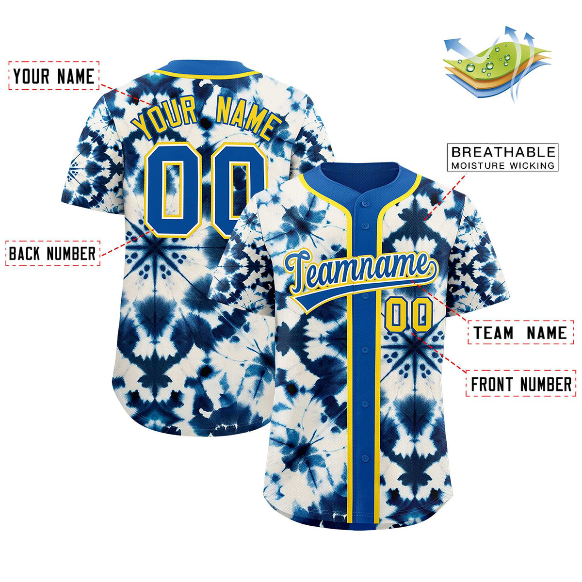 Custom Royal Tie-Dye Graffiti Pattern Authentic Baseball Jersey Limited
