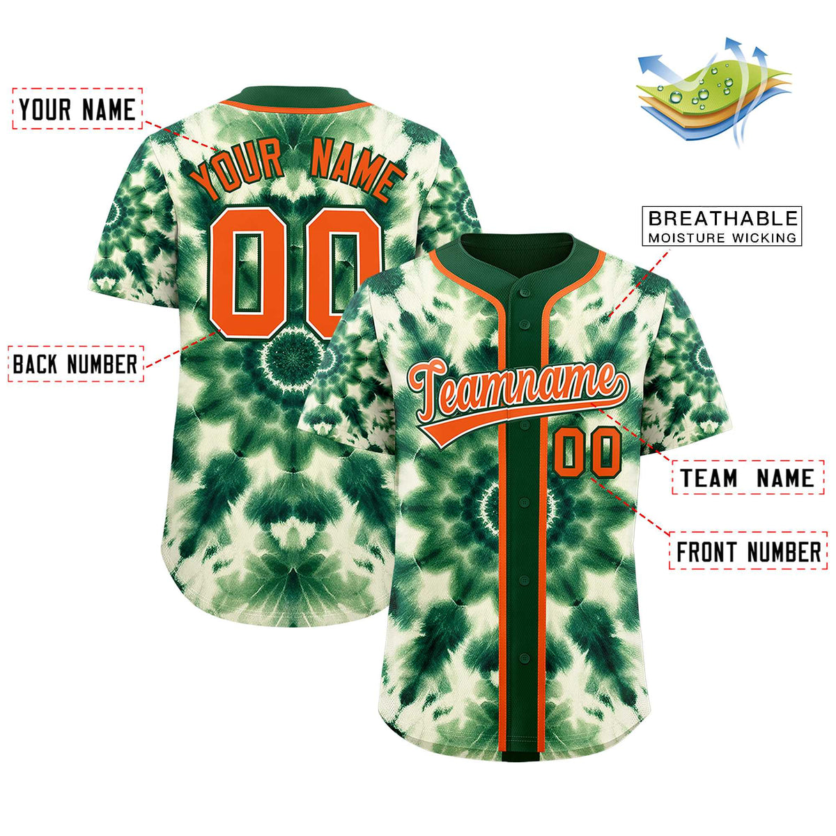Custom Green Tie-Dye Graffiti Pattern Authentic Baseball Jersey Limited