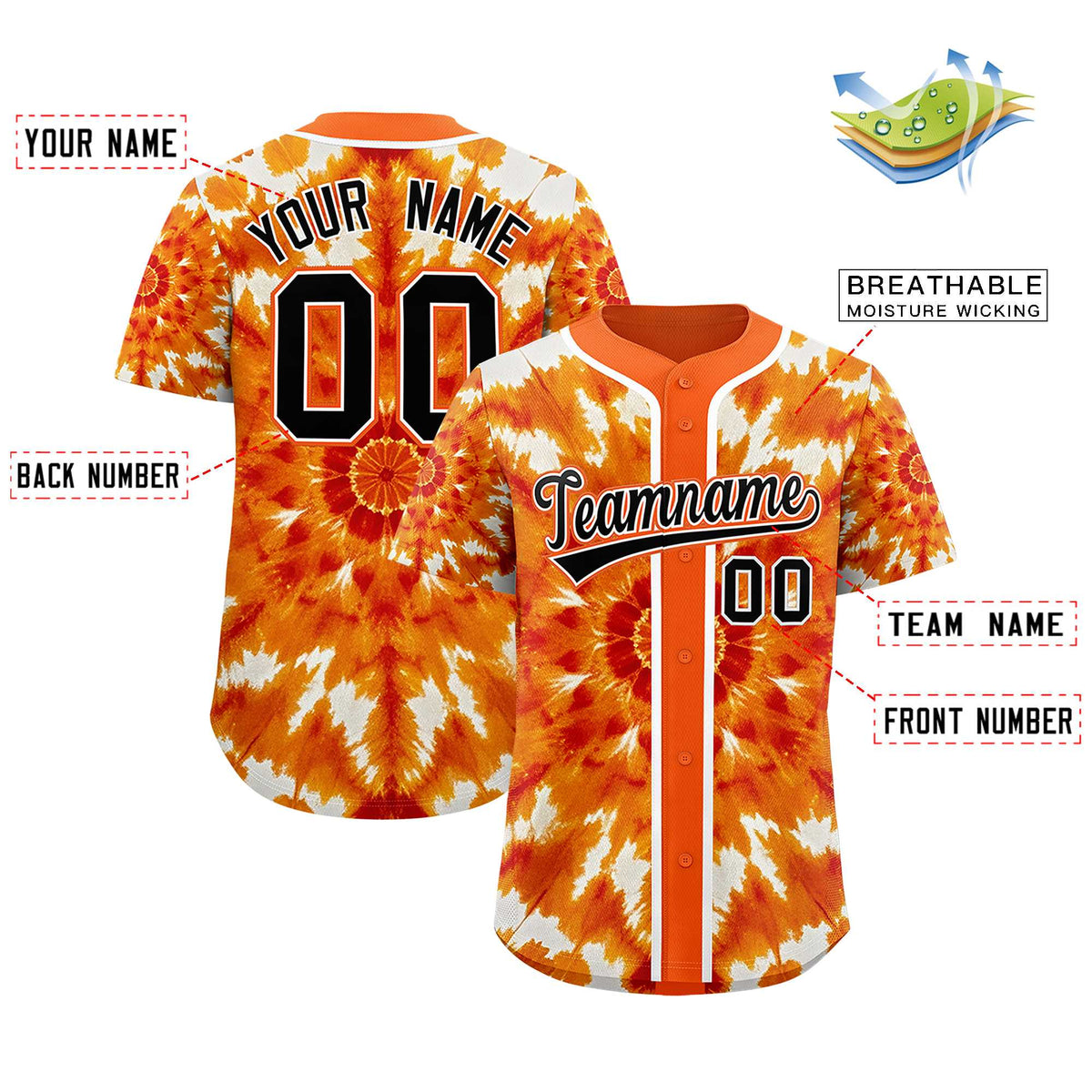 Custom Orange Tie-Dye Graffiti Pattern Authentic Baseball Jersey Limited