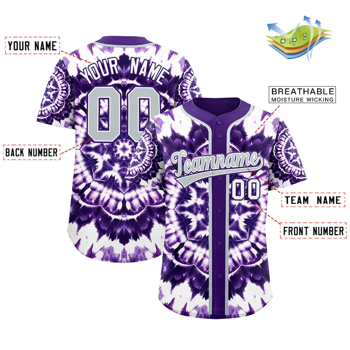 Custom Purple Tie-Dye Graffiti Pattern Authentic Baseball Jersey Limited