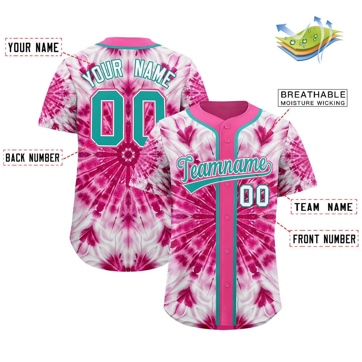 Custom Pink Tie-Dye Graffiti Pattern Authentic Baseball Jersey Limited