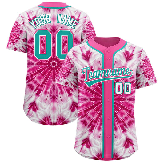 Custom Pink Tie-Dye Graffiti Pattern Authentic Baseball Jersey