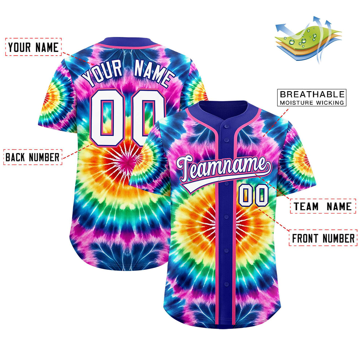 Custom Royal Tie-Dye Graffiti Pattern Authentic Baseball Jersey Limited