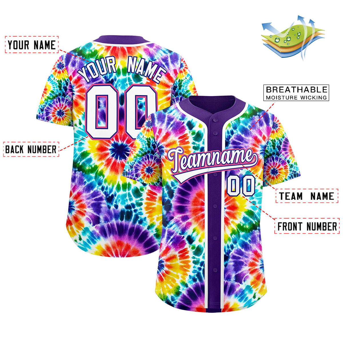 Custom Purple Tie-Dye Graffiti Pattern Authentic Baseball Jersey Limited
