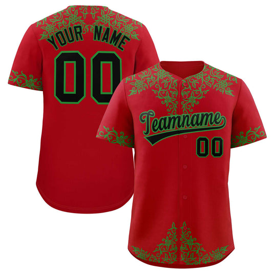 Custom Red Kelly Green Baroque Style Personalized Baseball Jersey