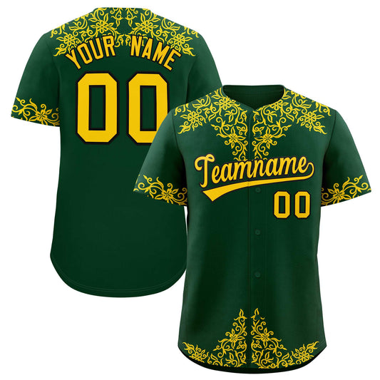 Custom Green Gold Baroque Style Personalized Baseball Jersey