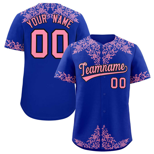 Custom Royal Light Pink Baroque Style Personalized Baseball Jersey
