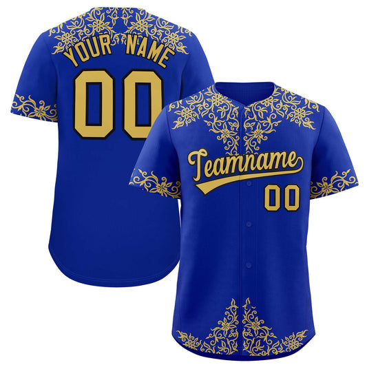 Custom Royal Old Gold Baroque Style Personalized Baseball Jersey