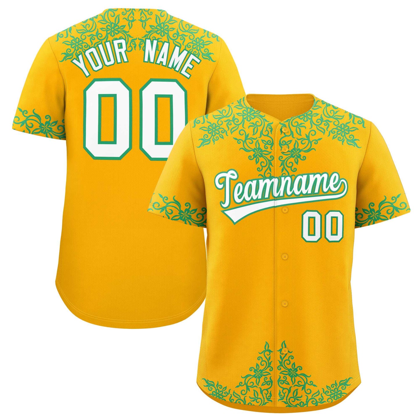 Custom Yellow Bright Green Baroque Style Personalized Baseball Jersey