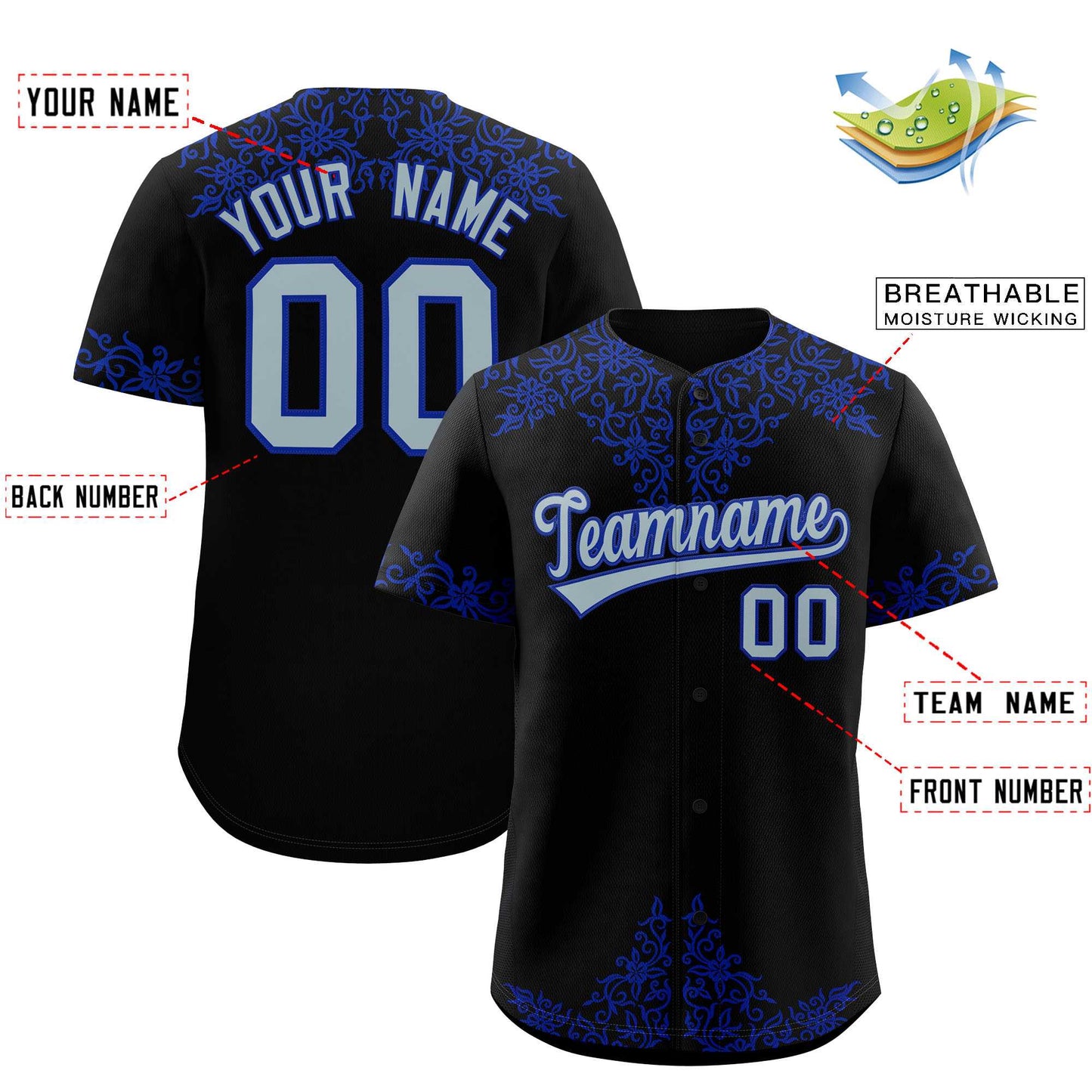 Custom Black Royal Baroque Style Personalized Baseball Jersey Limited