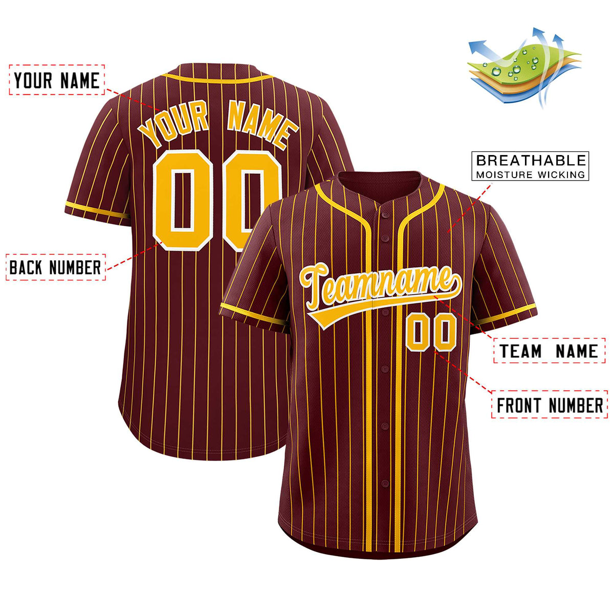 Custom Burgundy Yellow Stripe Fashion Authentic Baseball Jersey Limited