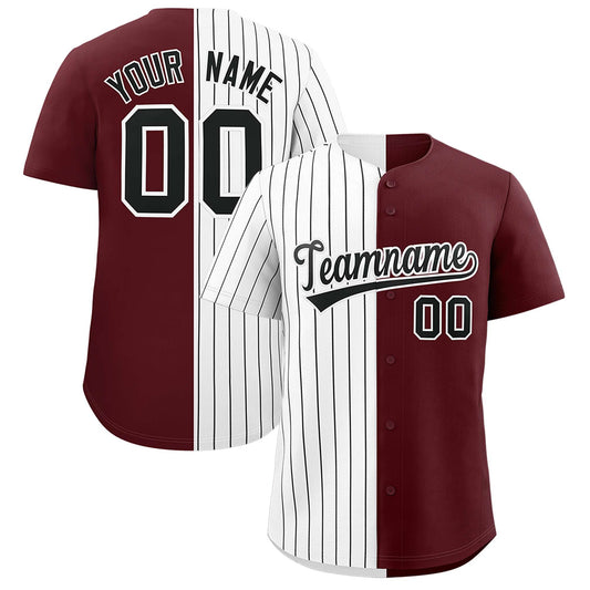 Custom White Burgundy Split Fashion Authentic Baseball Jersey