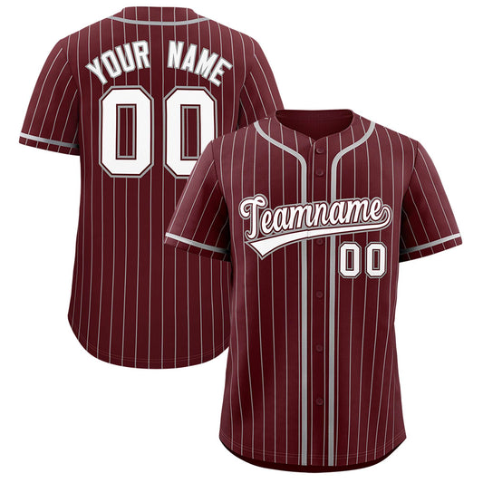 Custom Burgundy Gray Stripe Fashion Authentic Baseball Jersey