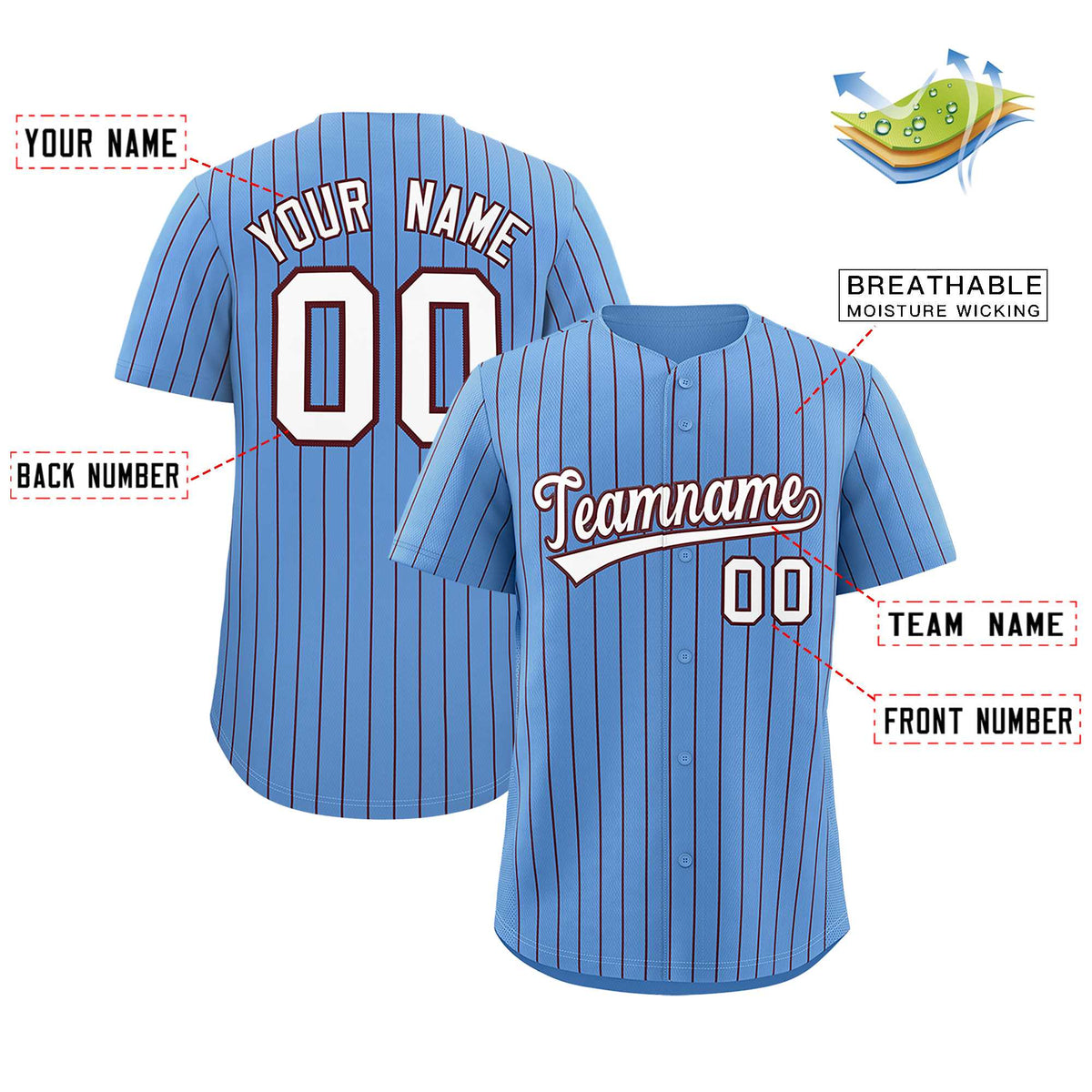 Custom Powder Blue Burgundy Stripe Fashion Authentic Baseball Jersey Limited