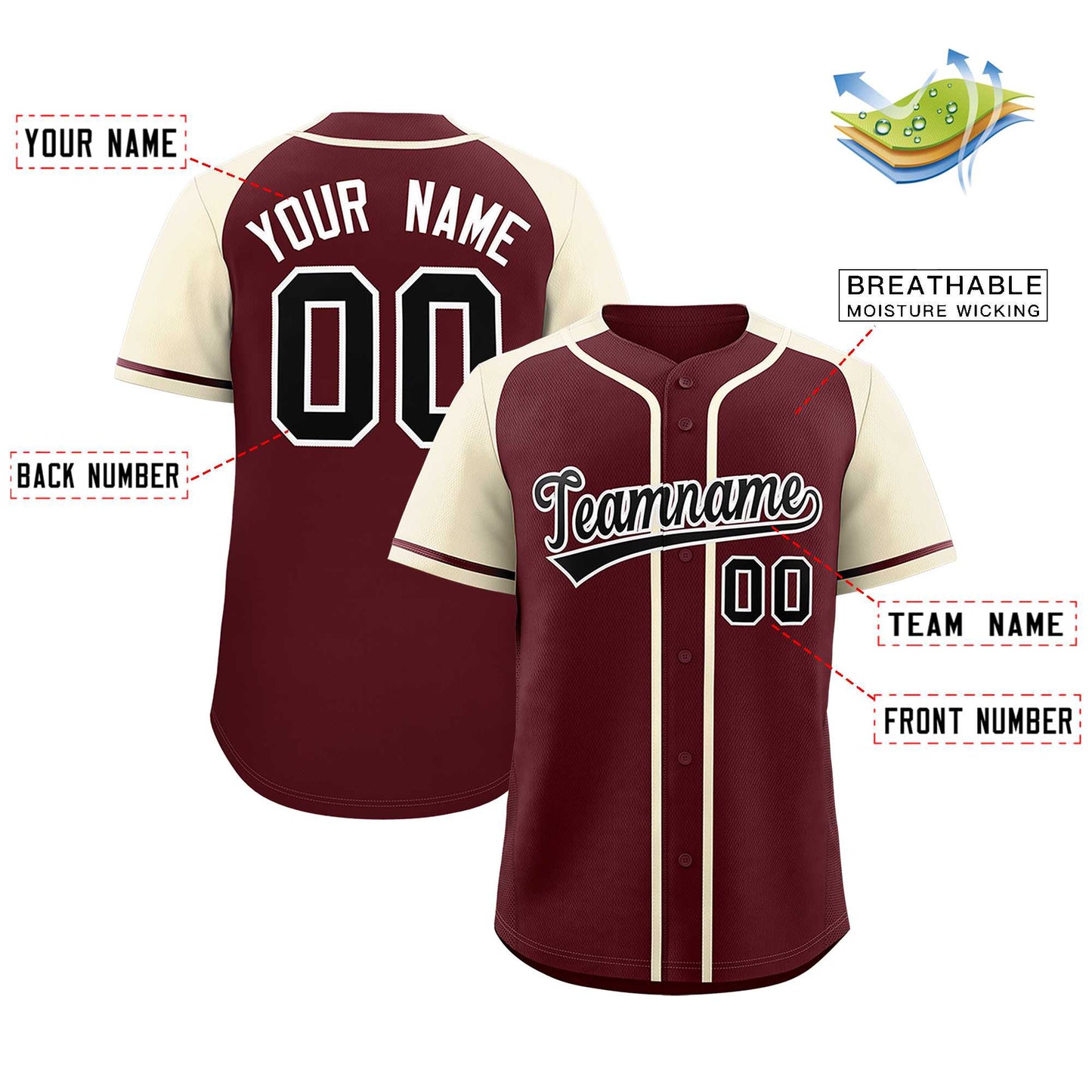 Custom Burgundy Cream Raglan Sleeves Authentic Baseball Jersey Limited