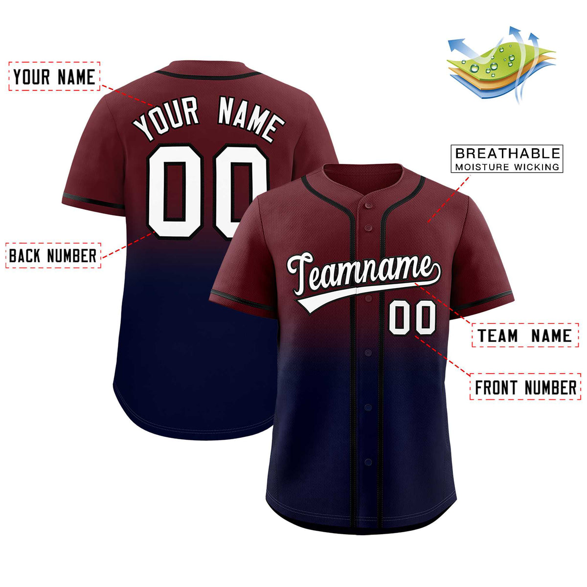 Custom Burgundy Navy Gradient Fashion Authentic Baseball Jersey Limited