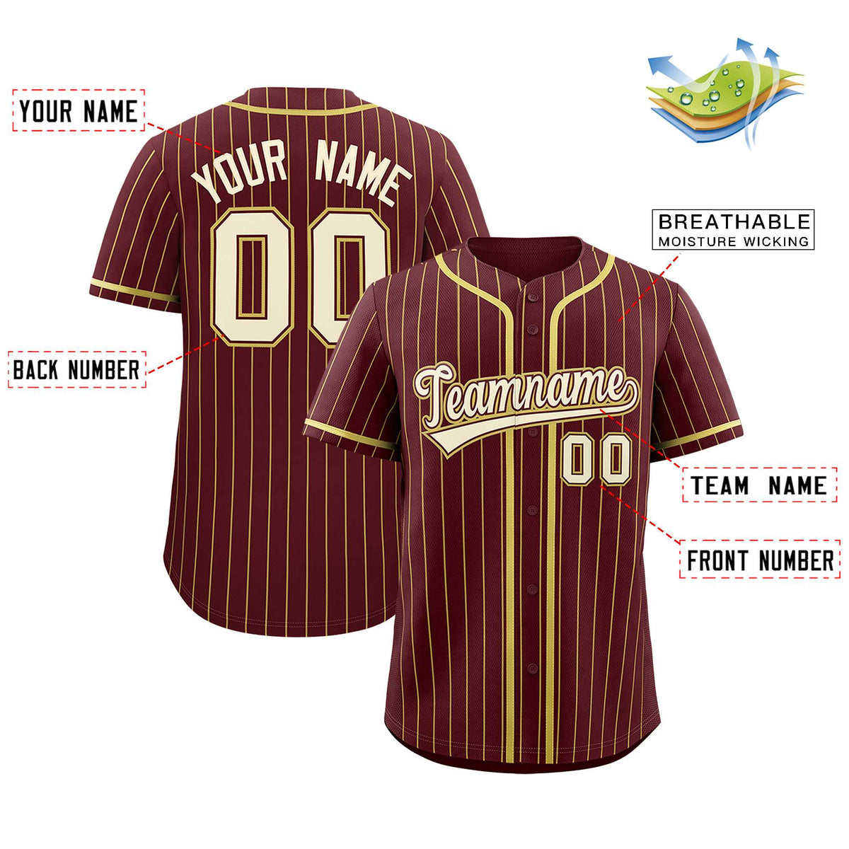 Custom Burgundy Old Gold Stripe Fashion Authentic Baseball Jersey Limited