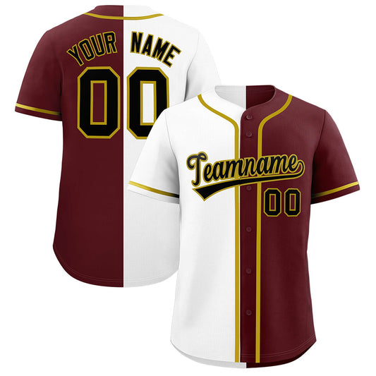 Custom White Burgundy Split Fashion Authentic Baseball Jersey