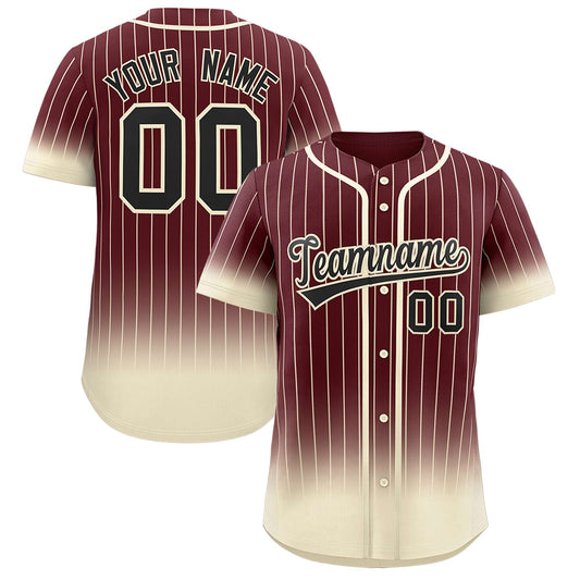 Custom Burgundy Cream Gradient Stripe Fashion Authentic Baseball Jersey